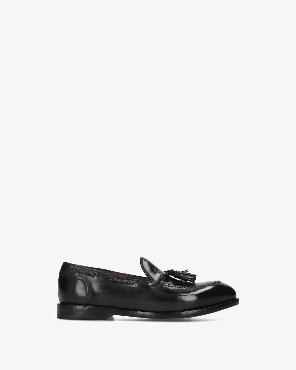 Premiata Loafers Mocassin Cuir Noir à Pompons