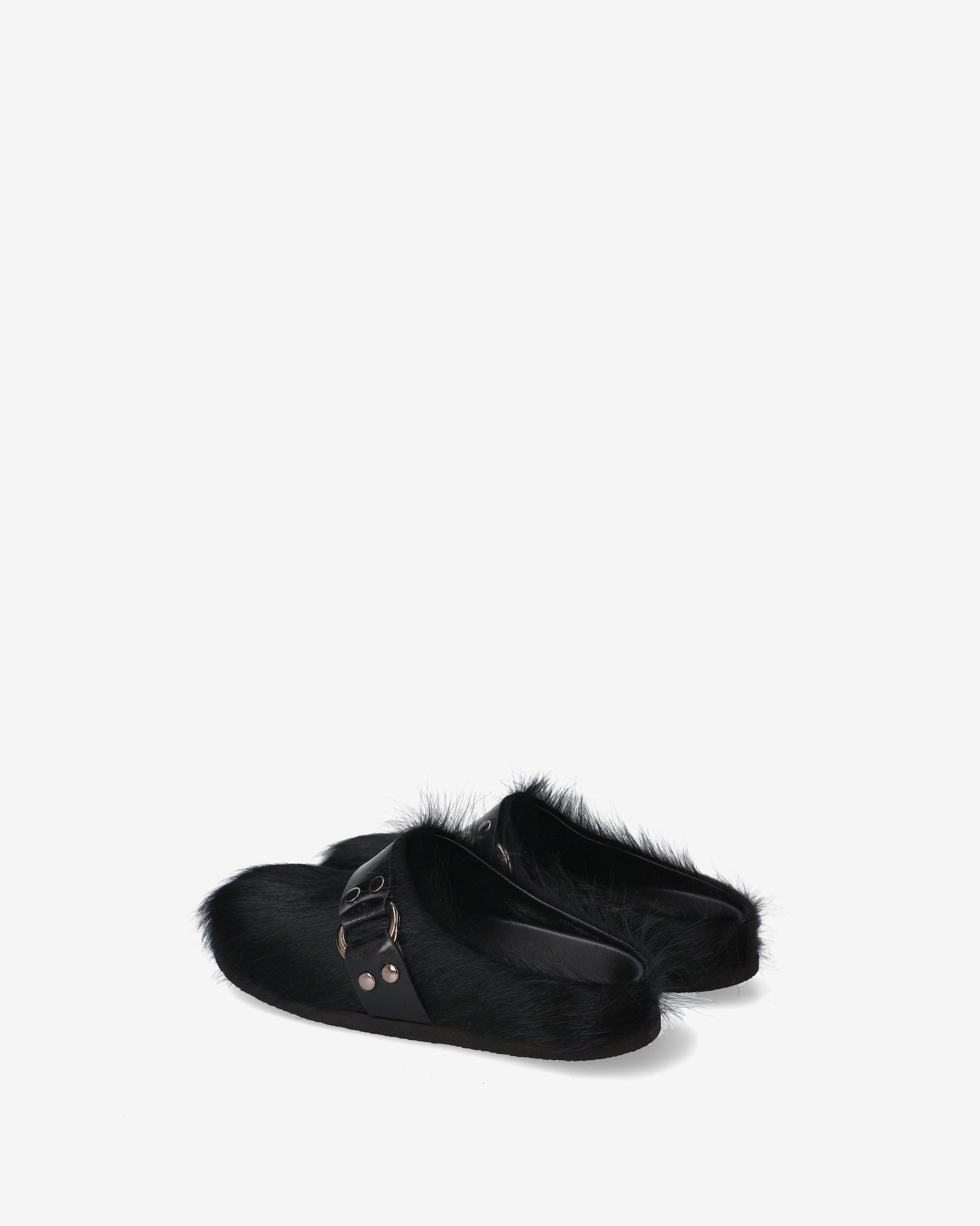 Premiata Black Fur Mules Mules Noir Cuir Poil