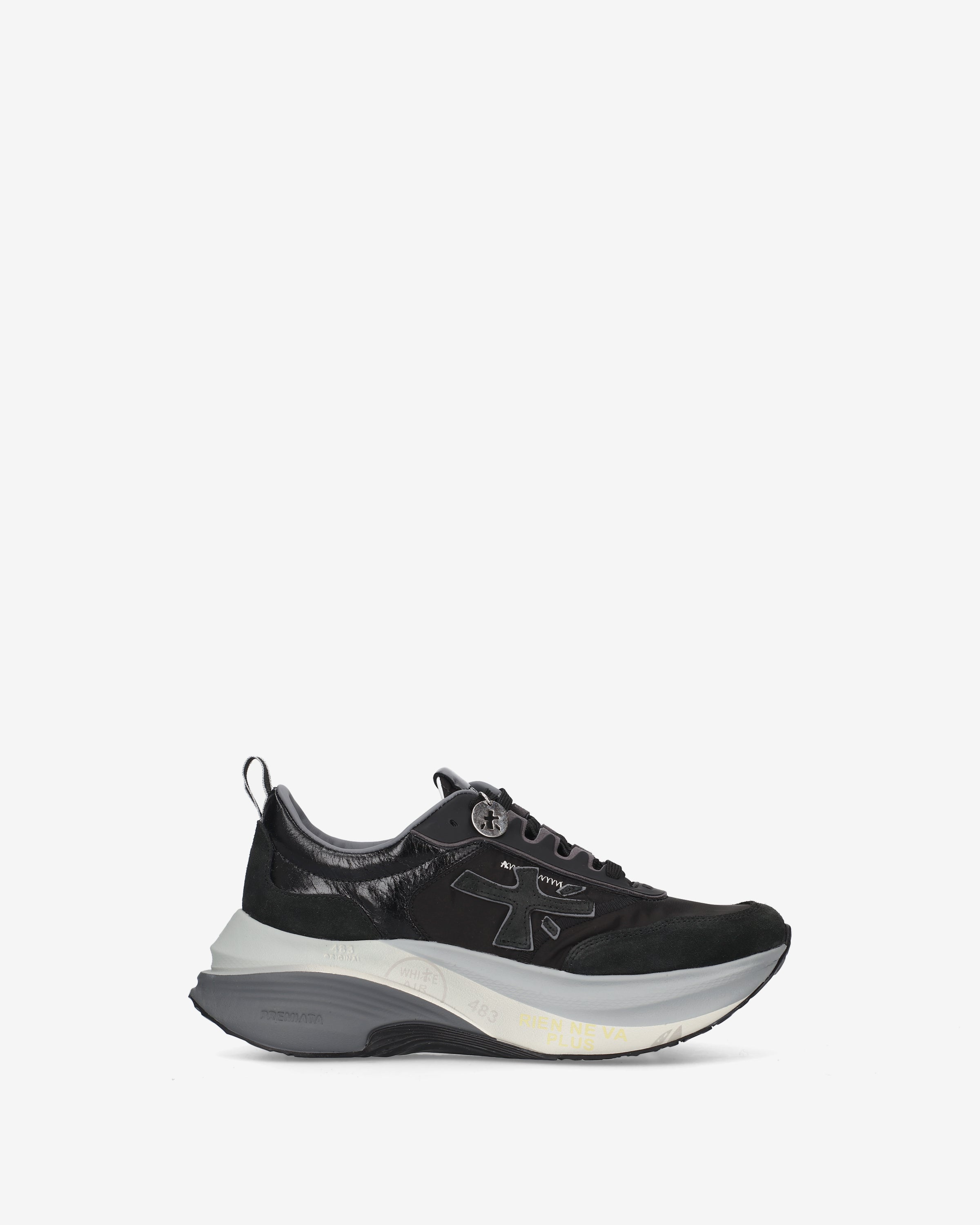 Premiata Hill 8524 sneakers femme cuir daim noir semelle 5cm