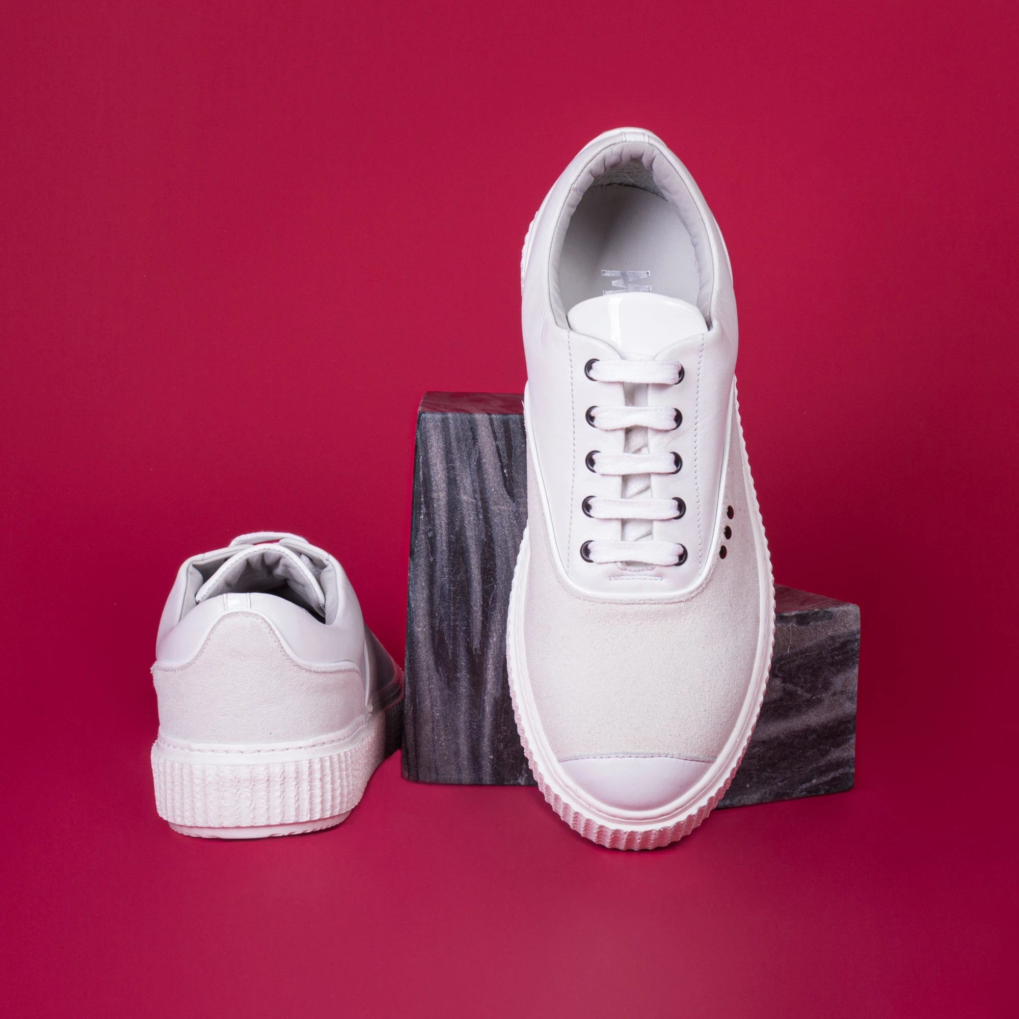 Me.Land Meaker basket cuir daim blanc mémoire de forme