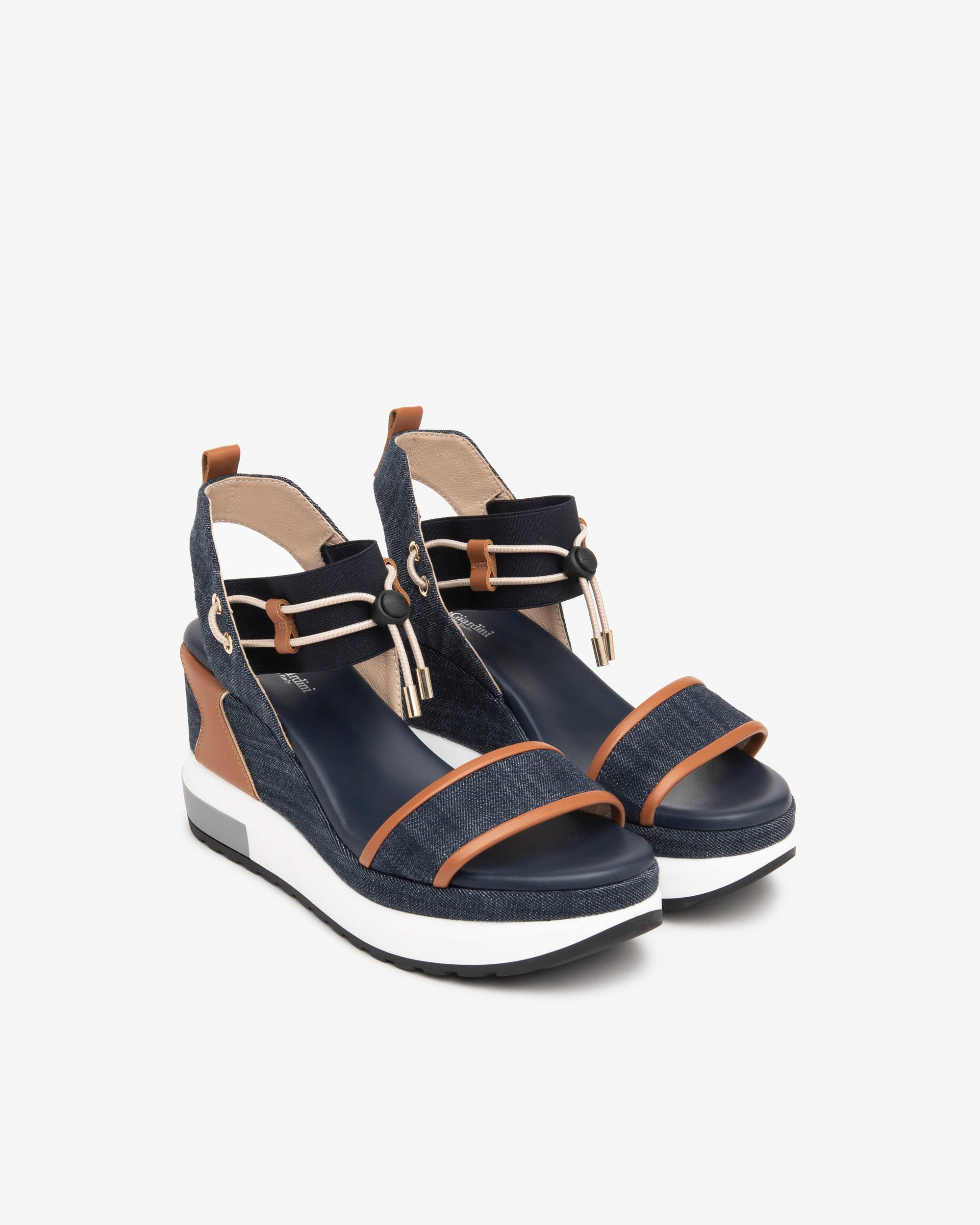 Nero Giardini Sandales femme cuir denim compensé