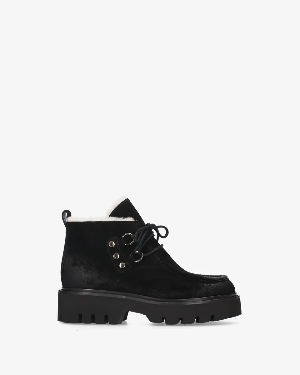 Premiata boots femme daim noir fourré mouton