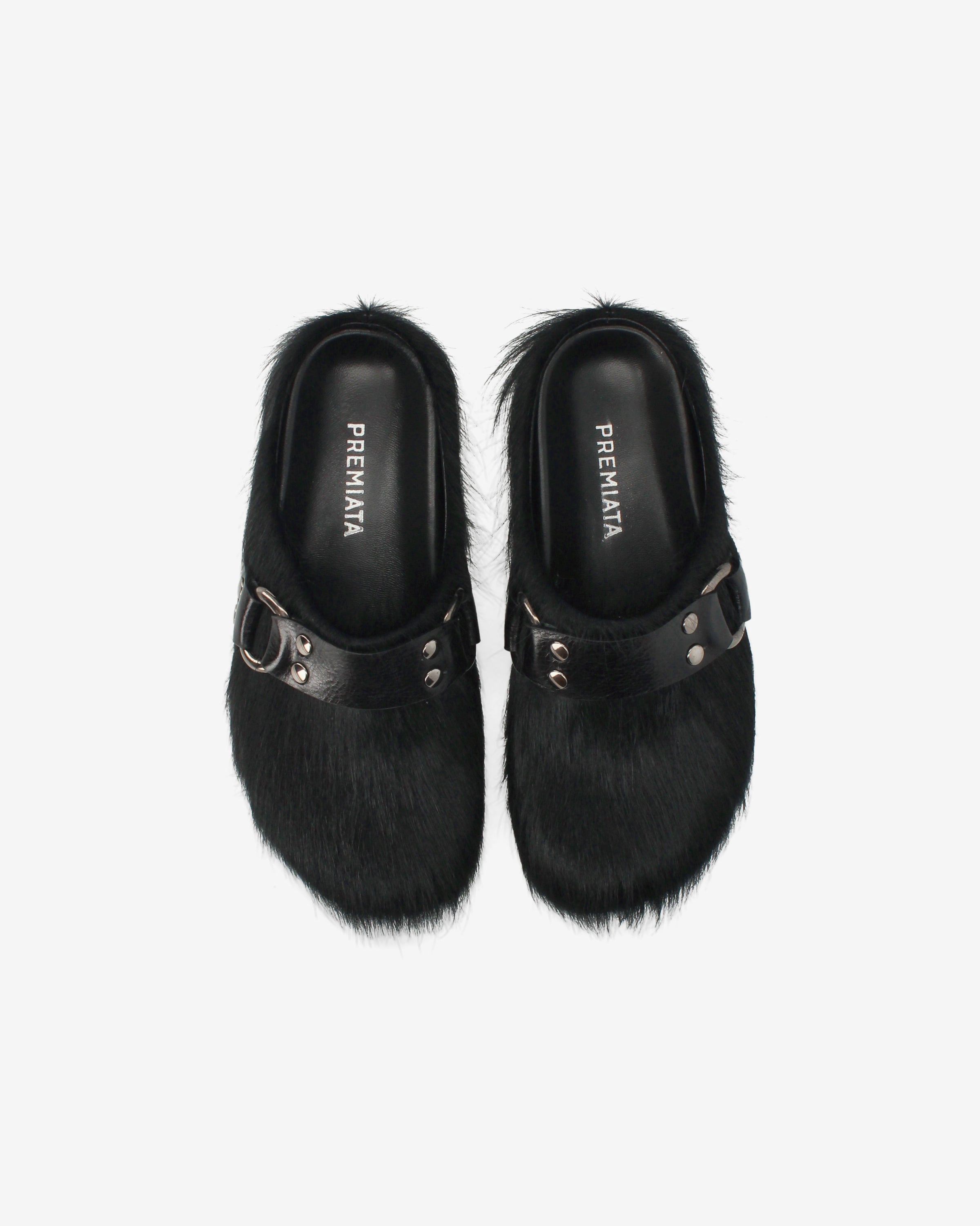 Premiata Black Fur Mules Mules Noir Cuir Poil
