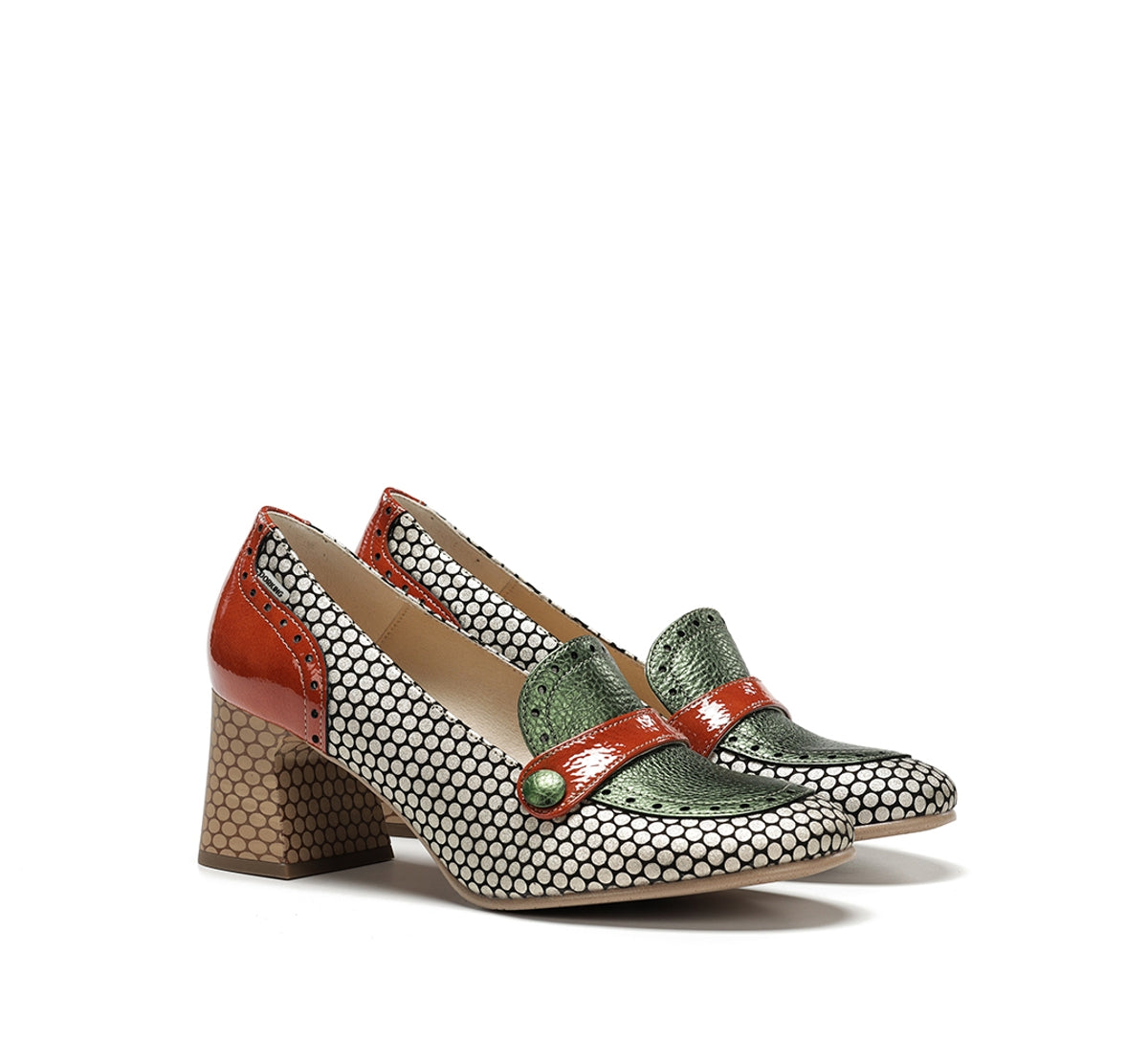 Dorking Daci D9676 mocassin femme vert talon géométrique