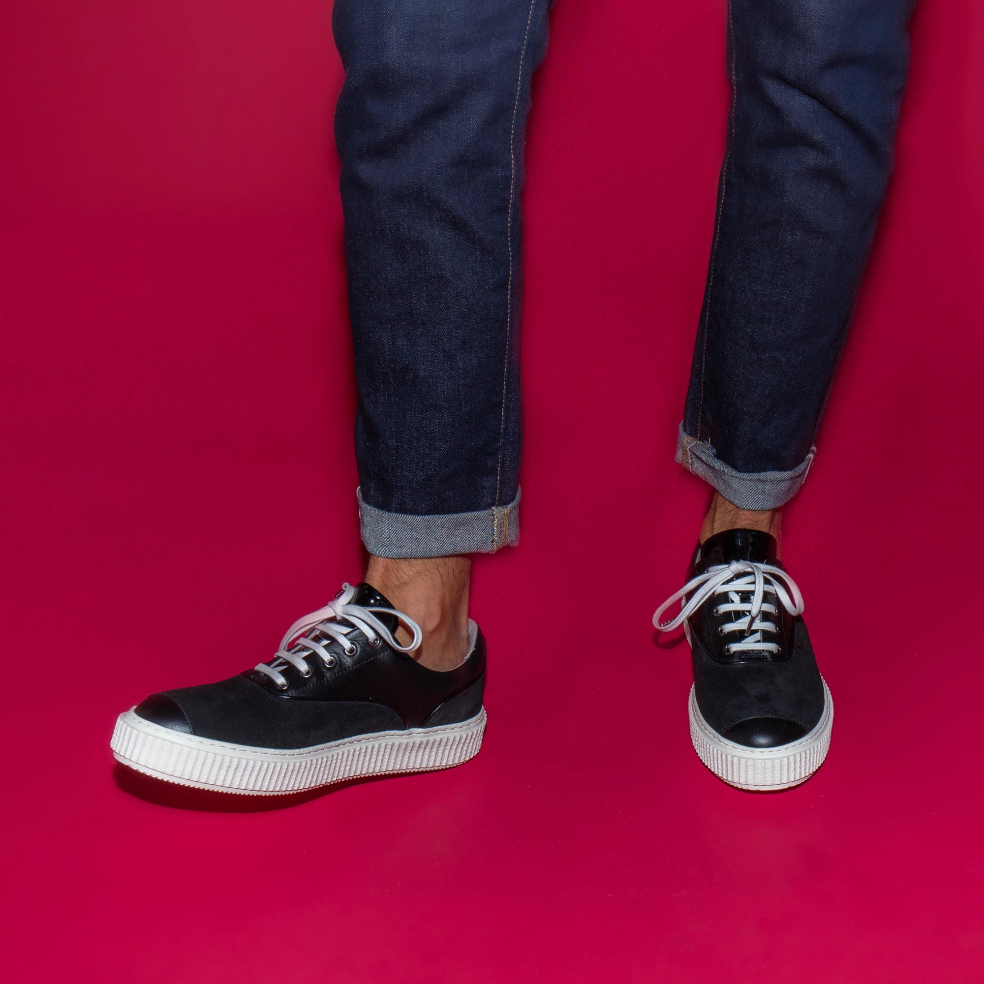 Me.Land Meaker baskets cuir daim noir semelle creepers