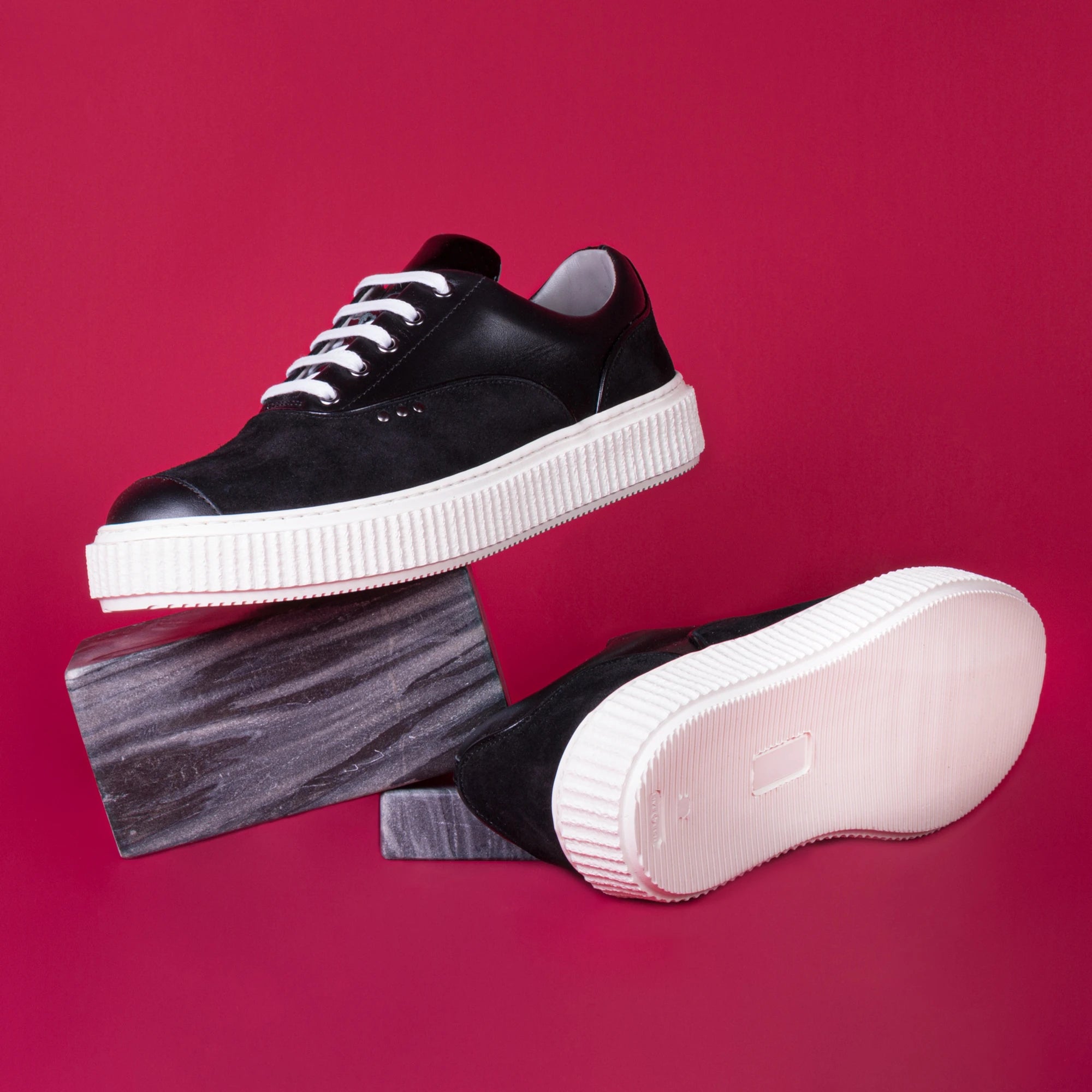 Me.Land Meaker baskets cuir daim noir semelle creepers