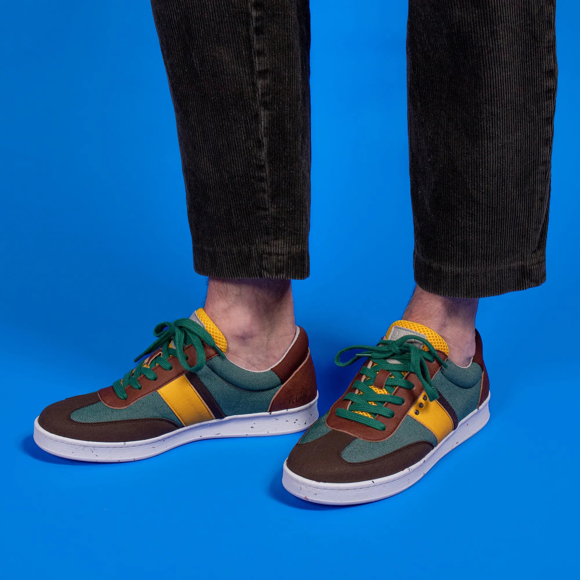 Me.Land Vivace baskets vegan vert marron jaune recyclées