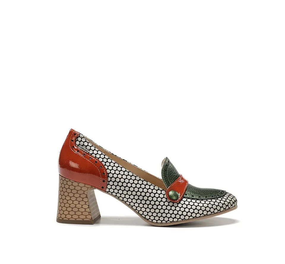 Dorking Daci D9676 mocassin femme vert talon géométrique