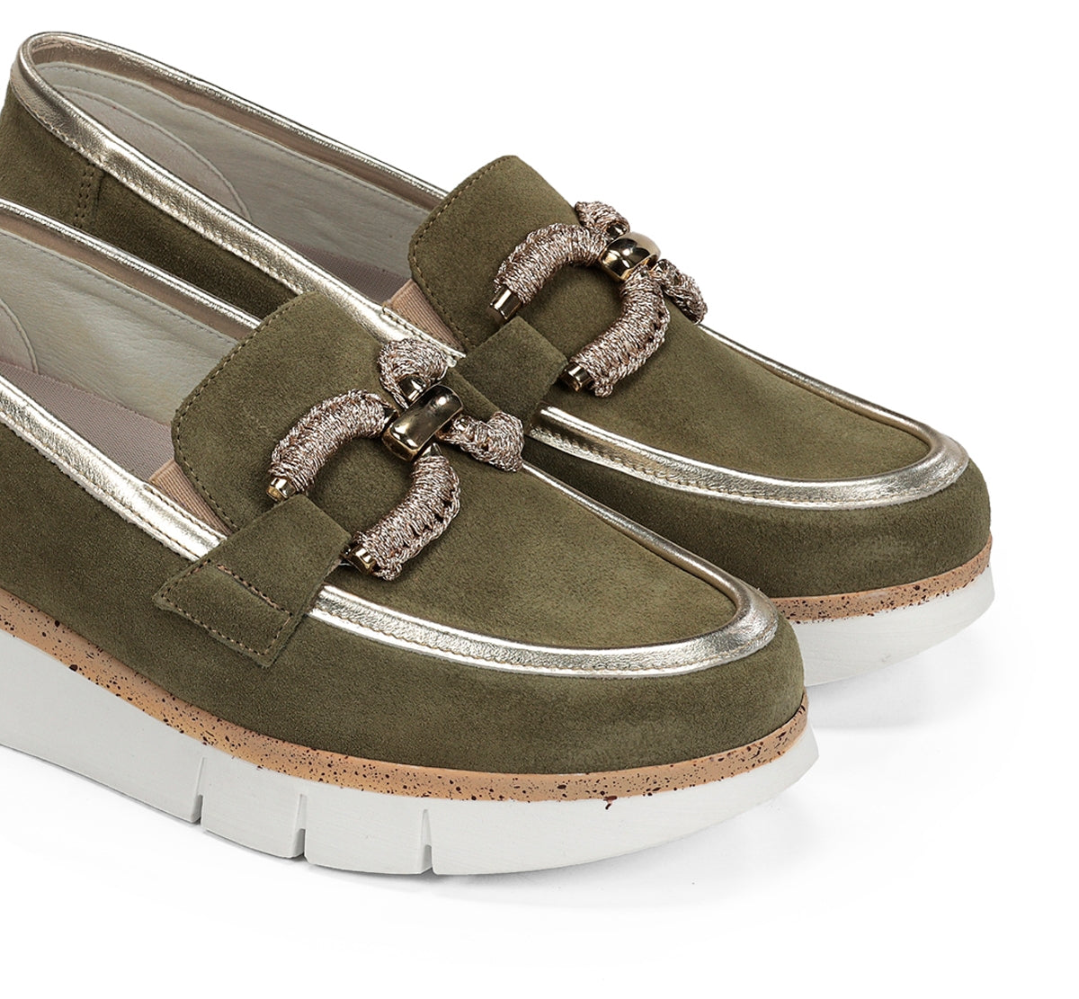 Dorking India D9298 mocassin vert cuir femme