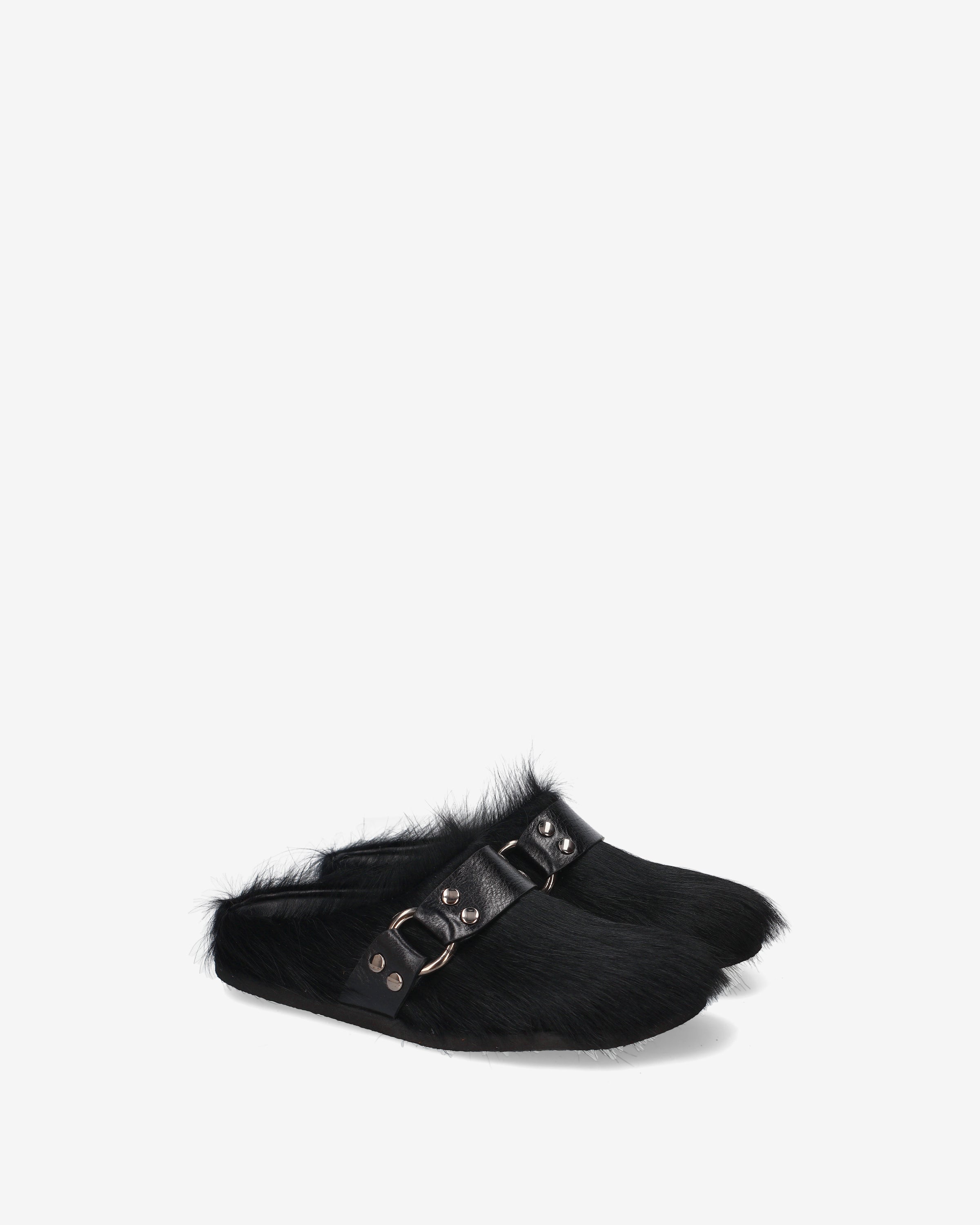 Premiata Black Fur Mules Mules Noir Cuir Poil