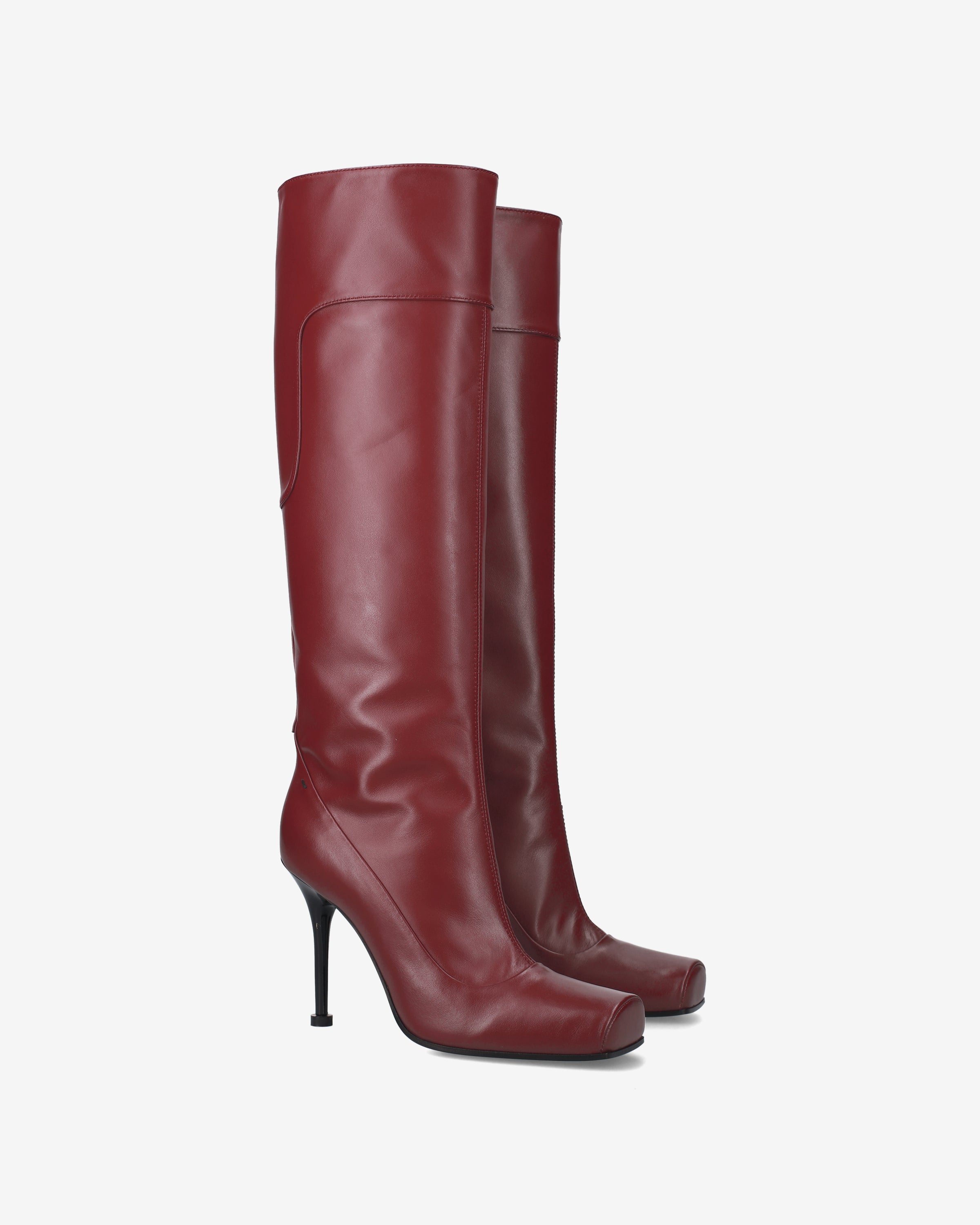 Premiata Bottes Femme Cuir Bordeaux Talon 10 cm