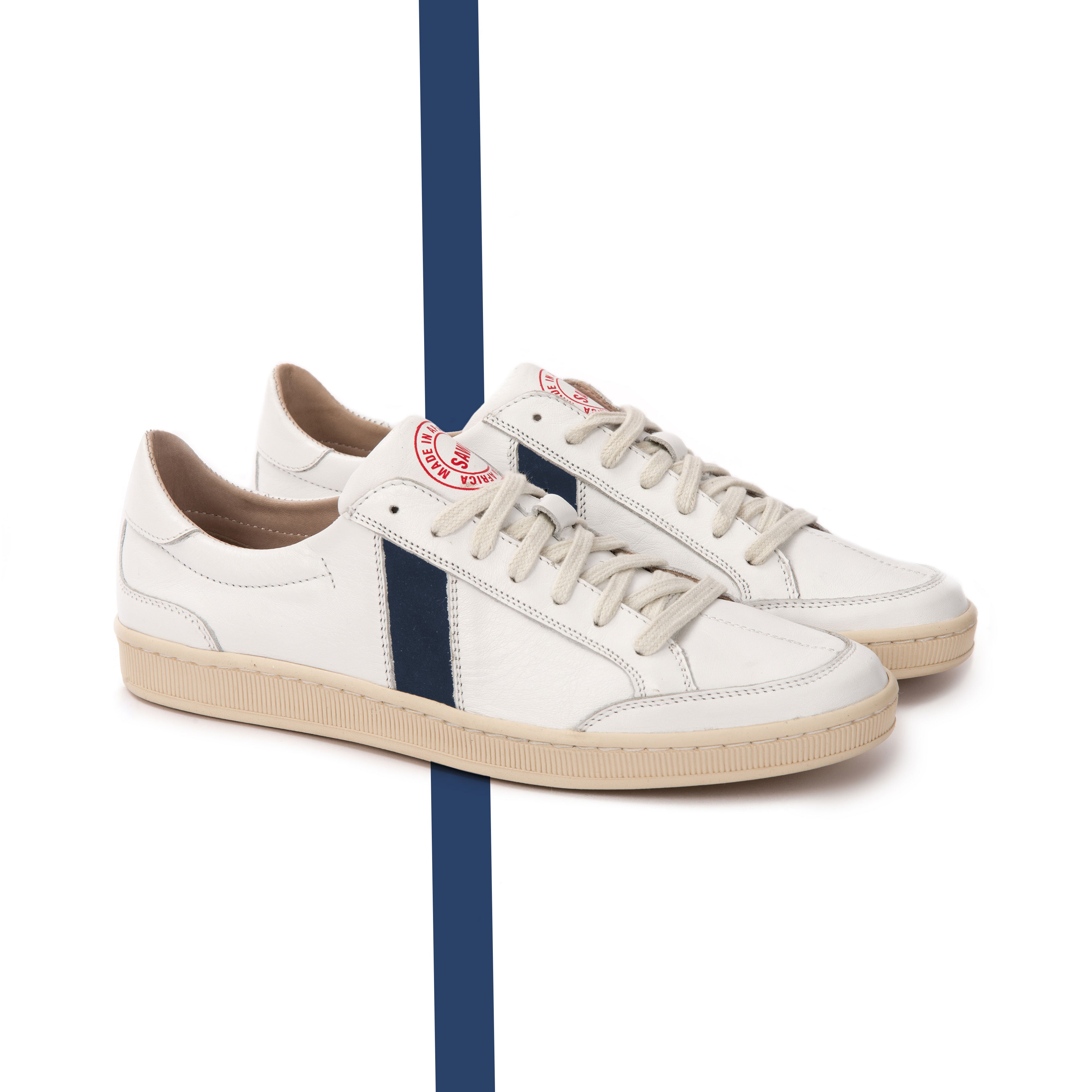 SAWA Lafrica Leather White Blue chaussure cuir blanc bleu